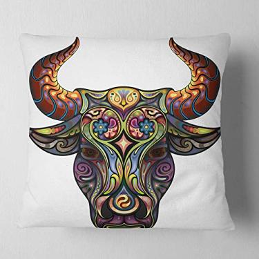 Imagem de Sala de estar Designart Ornamental Bull' Animal, Sofá, Almofada de alta qualidade + Capa de almofada impressa em ambos os lados 66 cm x 66 cm