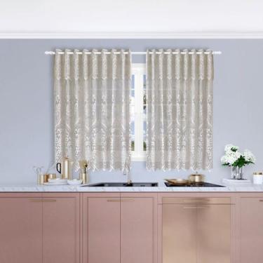 Imagem de Cortina Rendada Jacquard Marina Floral 2,30mx1,50m +30cm Bandô - Beija