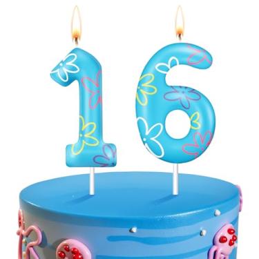 Imagem de Conelist Vela com número de aniversário de esponja para bolo, decorações fofas de flores em nuvem, topos de cupcake, numerais, topo de bolo de aniversário para fãs de esponja, suprimentos de decoração