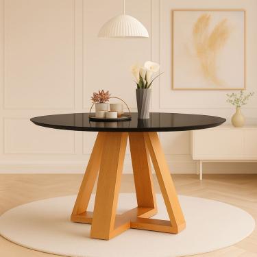Imagem de Mesa de Jantar Redonda Com Tampo de Vidro Para Sala de Estar e Cozinha