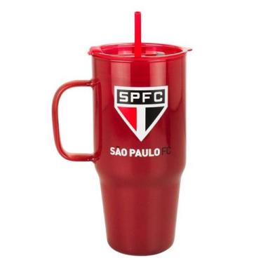 Imagem de Caneca Vidro Fosco Canudo E Tampa 1200ml SPFC São Paulo - Mileno