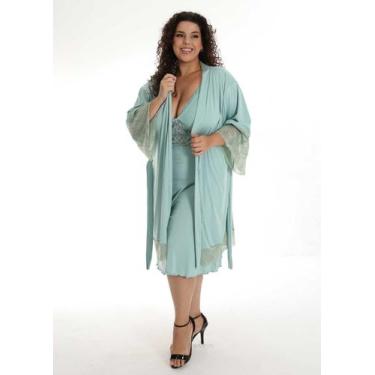 Imagem de Kit Camisola de Amamentar Plus Size Gestante + Robe Feminino Pós Parto
