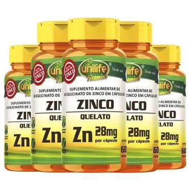 Imagem de KIT C/5 Zinco Quelato Puro 28mg 300 Cáps - Unilife