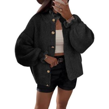 Imagem de Cardigã Saodimallsu Ruffle para mulheres em poliéster preto