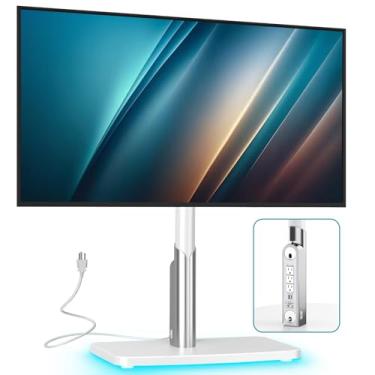 Imagem de LLDEPLL Suporte universal para TV de mesa com tomada elétrica para monitores LED OLED de 50 a 90 polegadas, ajuste de altura de 9 níveis, iluminação ambiente na parte inferior comporta até 68 kg