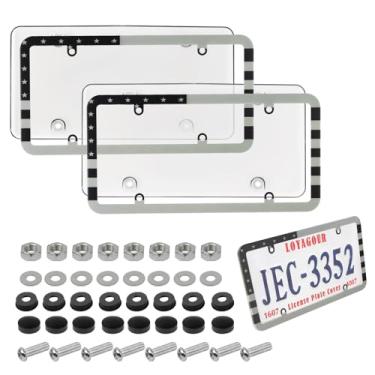 Imagem de Zinytrae Pacote com 2 capas de placa de carro e molduras, suporte de placa frontal e traseira transparente, protetor de moldura de placa de carro universal com kits de parafusos (moldura preta da