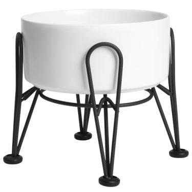 Imagem de Kitwinney Tigela elevada para cães, tigela elevada de cerâmica para cães com suporte de metal antiderrapante e antiderrapante, 1 pacote com tigelas de alimentação de água e ração para cães pequenos e