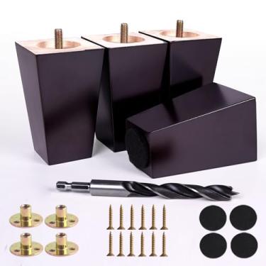 Imagem de Xlroaafs Conjunto de 4 pernas de móveis de madeira resistente de 10 cm - Pés e elevadores de móveis de borracha maciça de substituição para sofá, sofá, mesa, cômoda, banco, armário - Patas para