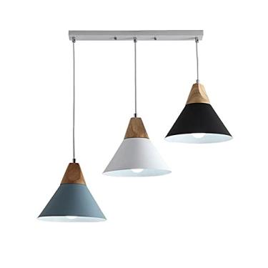 Imagem de CHENKUI 3- Abajur de arte de ferro leve, luminária decorativa de arte de madeira, luminária de teto vintage, luminárias suspensas de teto para restaurante, bar, luminárias industriais compatíveis com