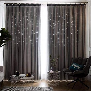 Imagem de Cortina de ar coreana de camada dupla nórdica de estrela oca uma cortina de renda para sala de estar quarto princesa 167.6 cm (largura) × 228.6 cm (altura) 167 cm (largura) × 230 cm (altura) 2