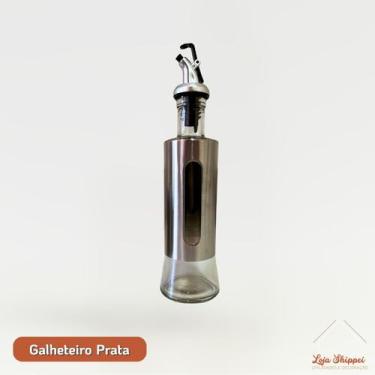 Imagem de Galheteiro de Vidro com Bico Dosador 300ml Inox Preto ou Prata Cozinha