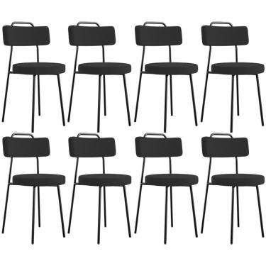 Imagem de Kit 08 Cadeiras Decorativas Estofada Para Sala De Jantar Barcelona L02 Bouclê Preto - Lyam Decor