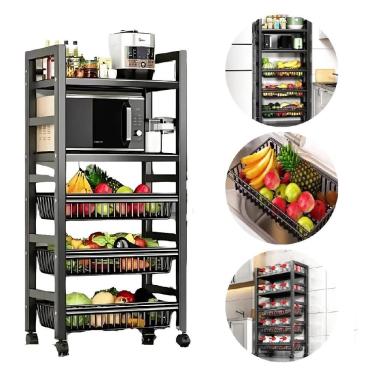 Imagem de Suporte Microondas Bebedoouro Estante 5 Prateleiras Carrinho Organizador Rack Portatil 5 Andares Armario Cozinha Varanda