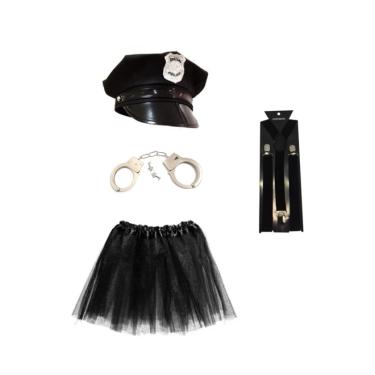 Imagem de Kit Policial Feminina Quepe Algema Saia Preta Suspensório