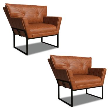 Imagem de Poltrona Sala Industrial Preto Kit 2 Anitta Sintético PU D03 - D'Rossi