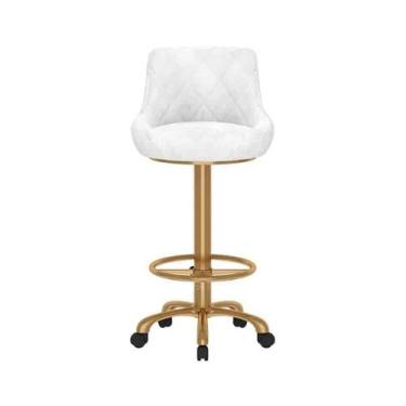 Imagem de Cadeira de bar, polia universal, banco de bar giratório, mesa de ilha, cadeira de jantar, encosto doméstico sedentário, bancos altos (branco)