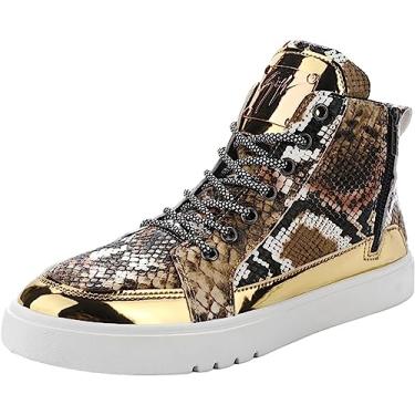 Imagem de Botas masculinas de couro PU com cadarço e bico redondo, botas Chelsea antiderrapantes, botas de inverno com zíper lateral, Ouro, 38 BR