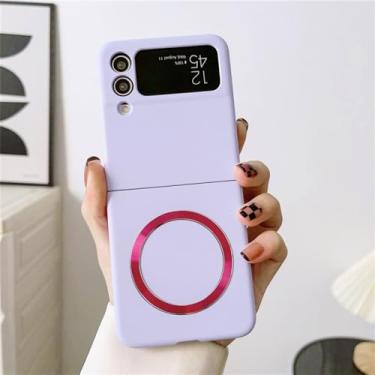 Imagem de Capa líquida de luxo para samsung galaxy z flip 3 4 5 5g z flip5 zflip4 dobrável 5 capa magnética de carga sem fio, roxa, para samsung z dobrável 5