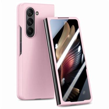Imagem de Bolsa dobrável capa fina para Samsung Galaxy Z Fold 5 Fold5 Zfold5 película protetora de vidro temperado capa de telefone celular, rosa, para Samsung Z Fold 5