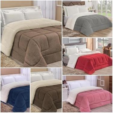 Imagem de Edredom Dupla Face Casal Queen 2.40x2.20 - Lado Manta e Lado Sherpa (Pele de Carneiro), Aconchegante para Inverno(Sortidos)