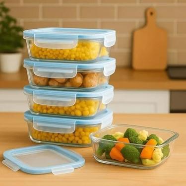 Imagem de Pote Hermético Vidro Retangular Divisória Marmita Bento Box Alimentos Fitness Refeição Preparo