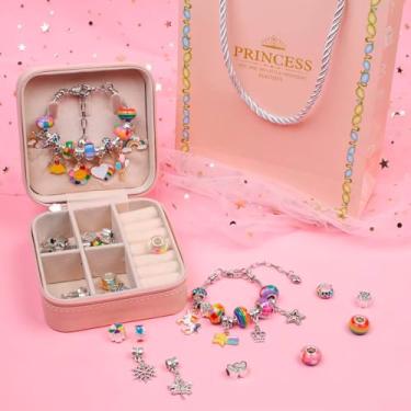 Imagem de Kit Infantil De Bijuterias 66 Peças – Miçangas Metálicas, Contas De Vidro, Pingentes Temáticos, Pulseiras, Cordões, Caixa Organizadora E Sacola De Presente, Ideal Para Crianças Criativas E Artesanato