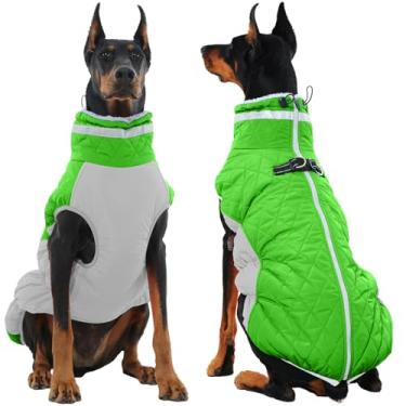 Imagem de OUOBOB Casacos quentes para cães grandes, jaqueta impermeável para cães com arnês embutido, zíper Clousure, forro de lã, gola rolê, para clima frio, roupa de neve para pastor alemão, Weimaraner