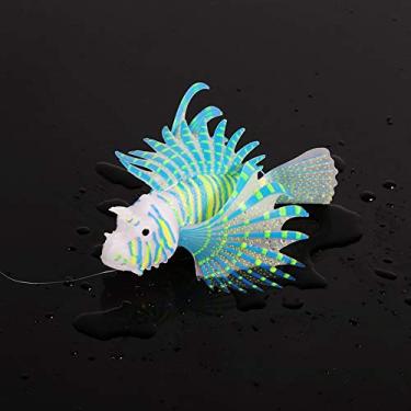 Imagem de Acouto Decoração de Aquário de Peixe -leão Artificial Brilhante - Ornamento Colorido de Silicone Subaquático para Paisagem de Tanques de Peixes (Azul)