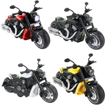 Imagem de Kit 4 Miniatura de Moto Esportiva com Luz e Som, Conjunto com 4 Unidades, Ferro e Plástico, Cores Sortidas, 14x8x7cm, Bateria Inclusa