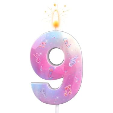 Imagem de SAVITA Vela de Aniversário com Número Rosa, Parafina Cera Tema de Anime Brilho Vela Suprimentos para Aniversário Bolo Topo para Festa Bolo Decoração e Comemoração Infantil (Número 9)