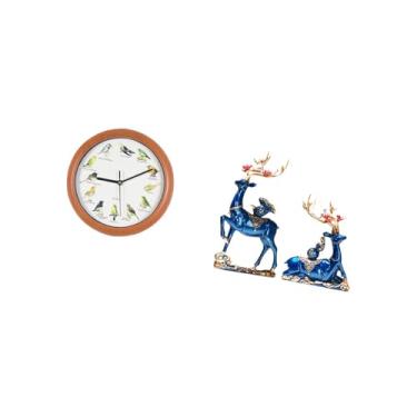 Imagem de Fenteer Relógio de Parede com Pássaro Canoro, Escultura de Rena, Alce, Estátua de Resina, Coleção de Decoração de Arte, Figura de Animal, Veado, Casal, Estatu
