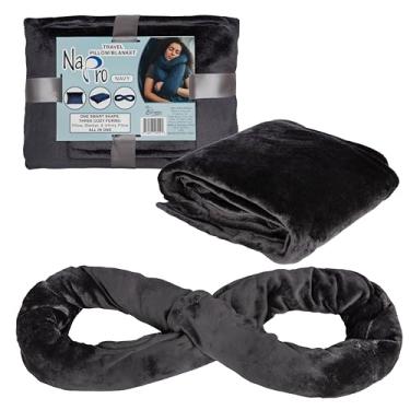 Imagem de NAPRO Combo de cobertor e travesseiro de viagem 3 em 1 – Cachecol infinito conversível – Suporte de pescoço leve para avião, carro e acampamento, Preto, 50x80