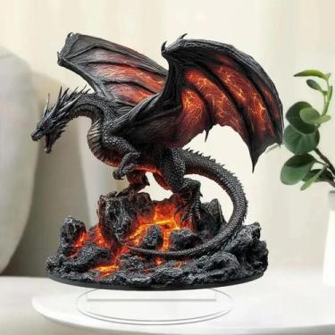 Imagem de Decoração De Mesa Em Acrílico 2D Cool Flame Dragon Para Casa, Escritór