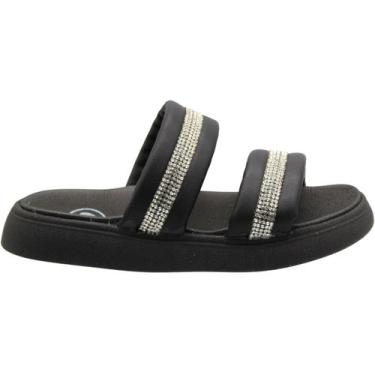 Imagem de Sandália Papete Slide Infantil Molekinha Strass Menina, 29, Preto