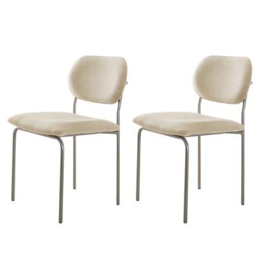 Imagem de Conjunto Com 2 Cadeiras Metal Marchezine Moderna Mobilia Linho Off White Prata