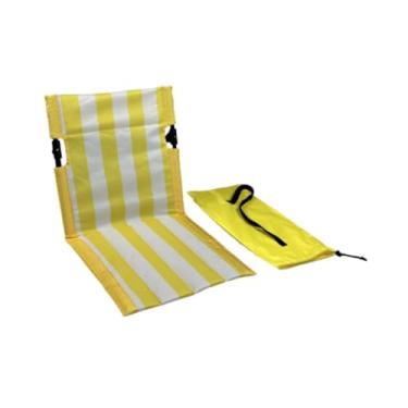 Imagem de oshhni Cadeira de acampamento com encosto, cadeira de descanso dobrável com bolsa de armazenamento, assento confortável para no quintal, pesca ao, Listra Branca Amarela