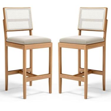 Imagem de Kit Com 2 Banqueta Milena Madeira Maciça Assento Estofado Encosto De T