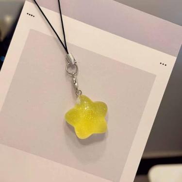 Imagem de Chaveiro transparente brilhante pentagrama resina pingente estrela telefone cordão mochila ornamento acessórios presentes casal (3 peças, amarelo)