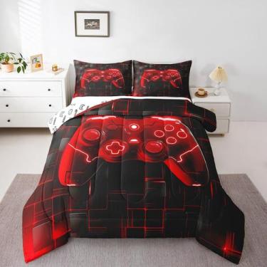Imagem de Conjunto de edredom Manfei Kids Games Queen Size Red Gaming Theme