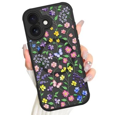 Imagem de AIGOMARA Capa magnética para iPhone 17, compatível com Magsafe Capa protetora de tela com estampa floral de flores coloridas e fosca para mulheres e meninas, preta
