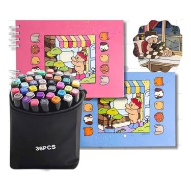 Imagem de Kit Livro de Colorir + 36 Canetas Ponta Dupla | Capa Dura Holográfica, Papel Premium | Ursinhos Fofos – Ideal para Crianças e Adultos (Roxo) (Rosa)