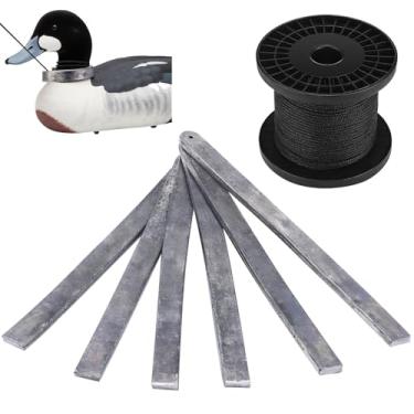 Imagem de Otoolling Dispositivo de chamariz de caça de pato 1 conjunto com 6 peças de pesos de chumbo de 170 g e 1 rolo de 0,12 polegadas x 98,4 pés de alta resistência PE trançado linha de pesca acessórios de