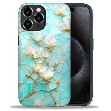 Imagem de XUANWENPA Capa para iPhone 16 Pro Max, com um design rígido de proteção de duas camadas mistas com padrões brilhantes, flor de vidro quebrado espelhada.