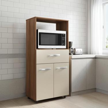 Imagem de Balcão Multiuso Para Forno Cozinha 2 Portas 1 Gaveta Nicho - Savana/off White