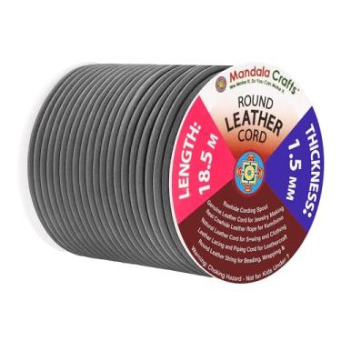 Imagem de Mandala Crafts Cordão redondo de couro bovino genuíno, corda de couro natural para fabricação de joias, trançado Kumihimo, cadarços (1,5 mm, cinza)