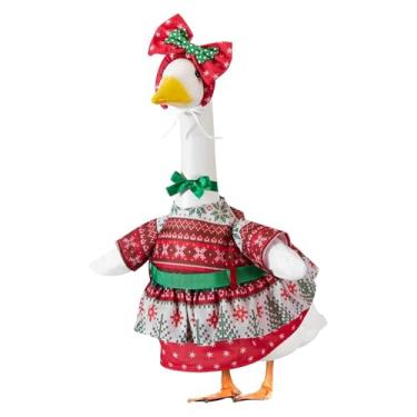 Imagem de Roupas de ganso de varanda de Natal para estátua de gramado de 58 cm, suéter feio para estátua de plástico/cimento, roupas de escultura de pato para decoração de Natal, inverno, pátio, festa