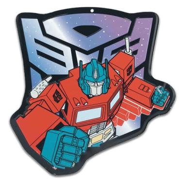 Imagem de Hasbro Transformers Optimus Prime arte de parede em metal em relevo - Decoração de parede divertida Optimus Prime para sala de cinema ou sala de jogos