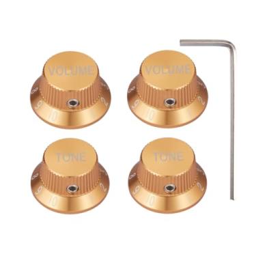 Imagem de Dopro Conjunto de parafusos de 1/10.2 cm Universal Metal Guitar Bass Potenciômetro Alumínio Volume/Tom Top Hat Bell Knobs para Strat/Ibanez/Yamaha/Les Paul/AMPS/Preamps 2V2T Gold