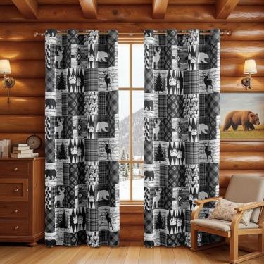 Imagem de Cortinas de cabine rústicas cinza 2 painéis cortina estilo country 50% bloqueio de luz escurecimento ilhós tratamentos de janela cortinas xadrez de casa de fazenda decorativas para sala de estar