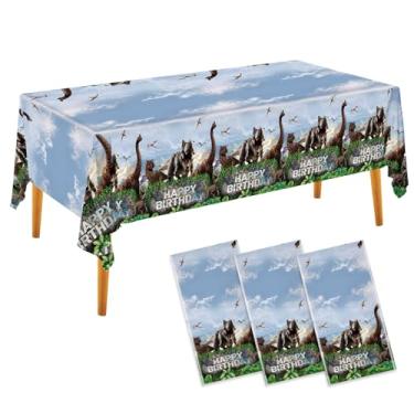 Imagem de JVORFDG Toalha de mesa retangular descartável de plástico para festa de dinossauro, 3 peças, decoração de festa de dinossauro, 137 x 274 cm